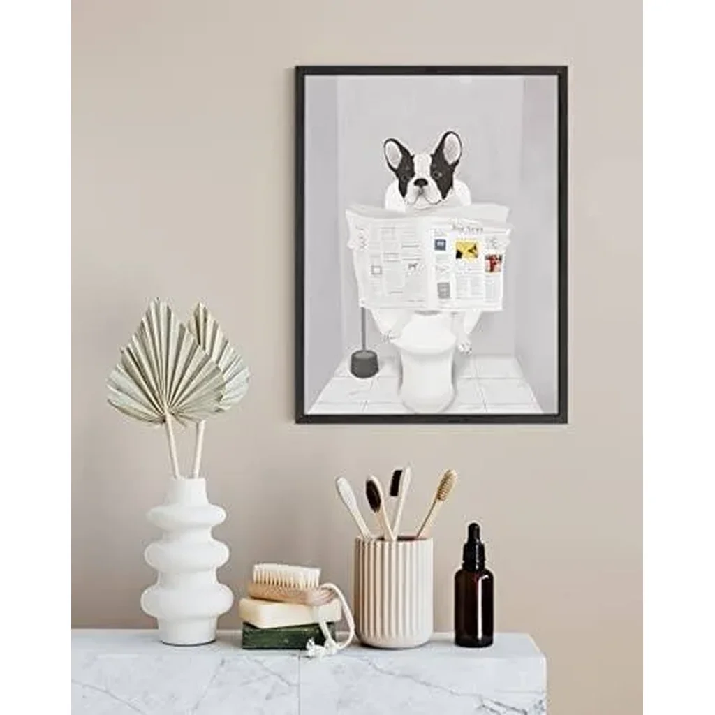 ALAYRA Funny Dog Bathroom Decor - Funny Bathroom Wall Art of Dog Poster Wall Art and Animal Posters Dog Bathroom Signs and Funny Bathroom Art French Bulldog in Bathroom UNFRAMED (8x10) 01 - Image 3