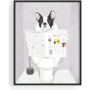 ALAYRA Funny Dog Bathroom Decor - Funny Bathroom Wall Art of Dog PosterWall Art and Animal Posters Dog Bathroom Signs and Funny Bathroom Art French Bulldog in Bathroom UNFRAMED (8x10) 01