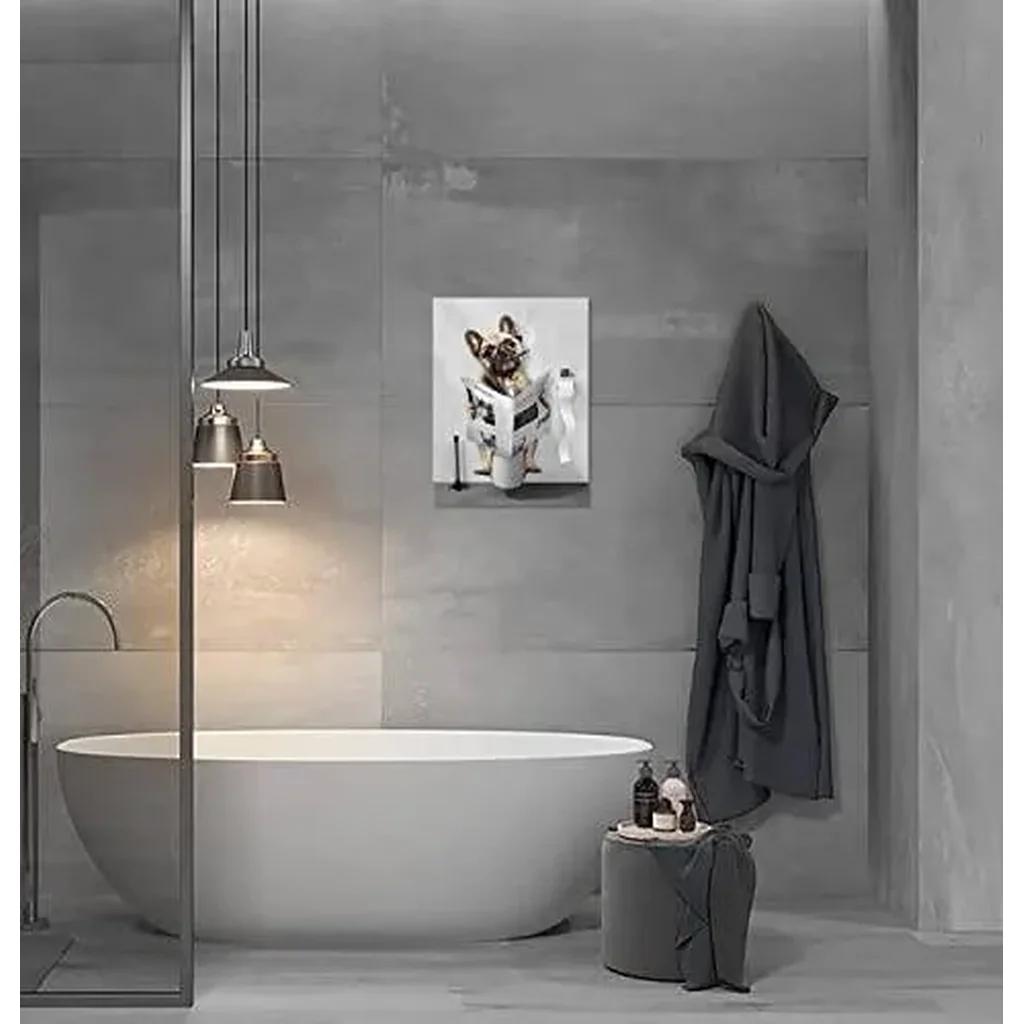 ALAYRA Funny Dog Bathroom Wall Art Black and White Dog Toilet Picture Canvas Bulldog Bathroom Decor Modern Painting Home Wall Decor For Bathroom Framed Wall Art Ready To Hang 16x20 Inch 01 - Image 2