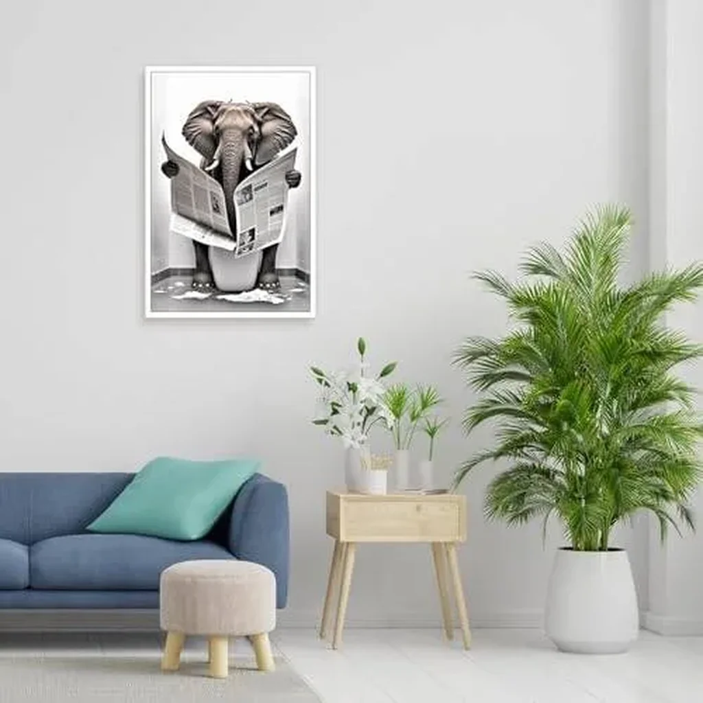 ALAYRA Funny Elephant Bathroom Canvas Wall Art Cute Elephant In Toilet Posters Black and White Animal Prints Painting Maximalist Mid Century Modern Aesthetic Wall Decor for 16x24in Unframed 01 - Image 4