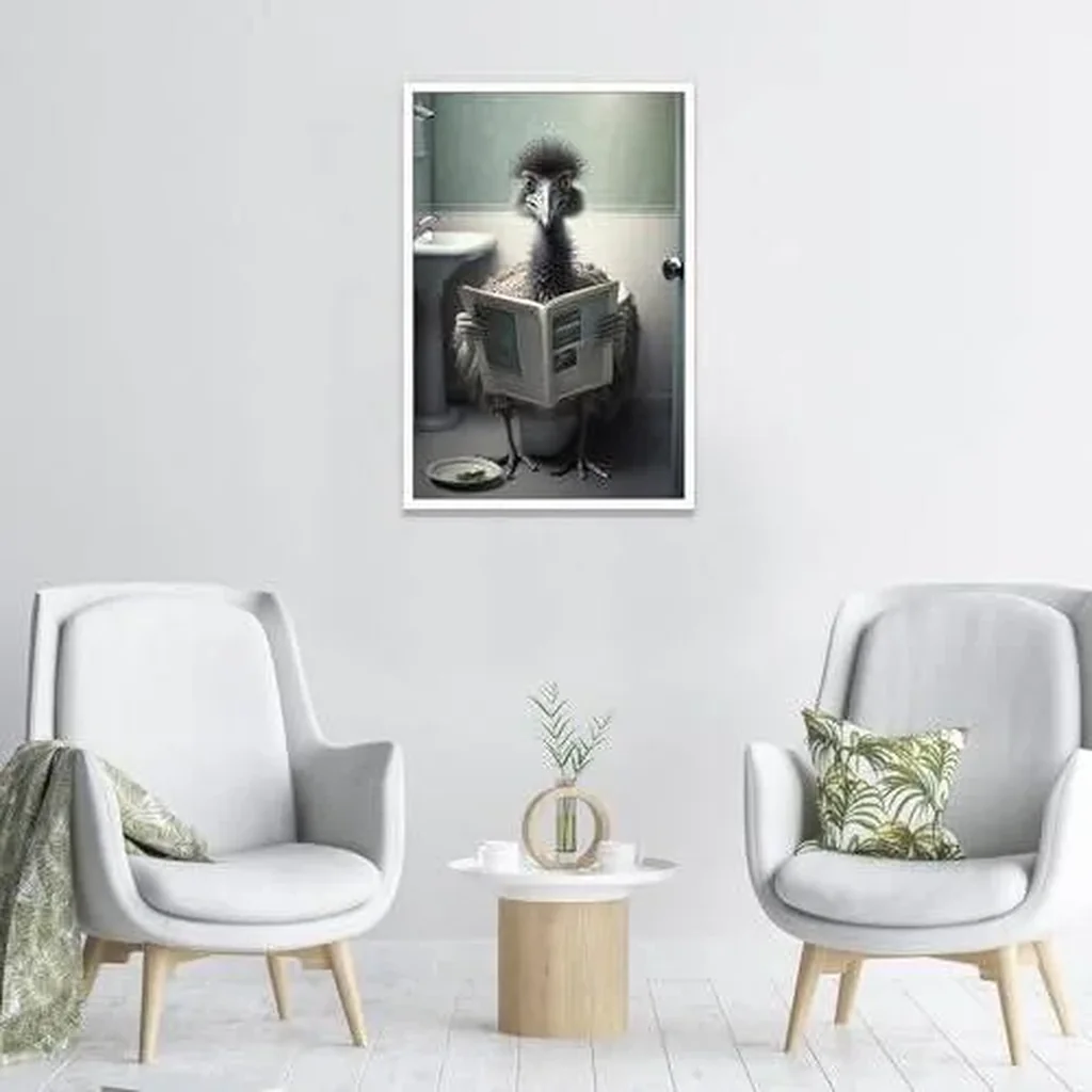 ALAYRA Funny Emu on Bathroom Canvas Wall Art Cute Emu on In Toilet Posters Black and White Animal Prints Painting Maximalist Mid Century Modern Aesthetic Wall Decor for 12x16in Unframed 01 - Image 3