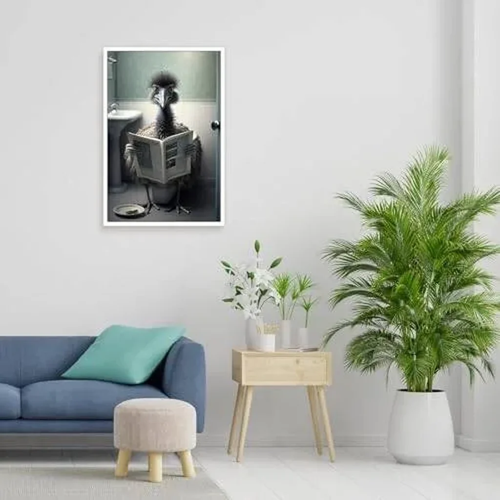 ALAYRA Funny Emu on Bathroom Canvas Wall Art Cute Emu on In Toilet Posters Black and White Animal Prints Painting Maximalist Mid Century Modern Aesthetic Wall Decor for 12x16in Unframed 01 - Image 4