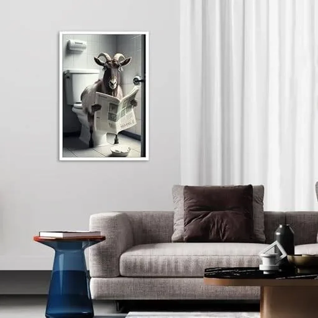 ALAYRA Funny Goat Bathroom Canvas Wall Art Cute Goat In Toilet Posters Black and White Animal Prints Painting Maximalist Mid Century Modern Aesthetic Wall Decor for 12x16in Unframed 01 - Image 2