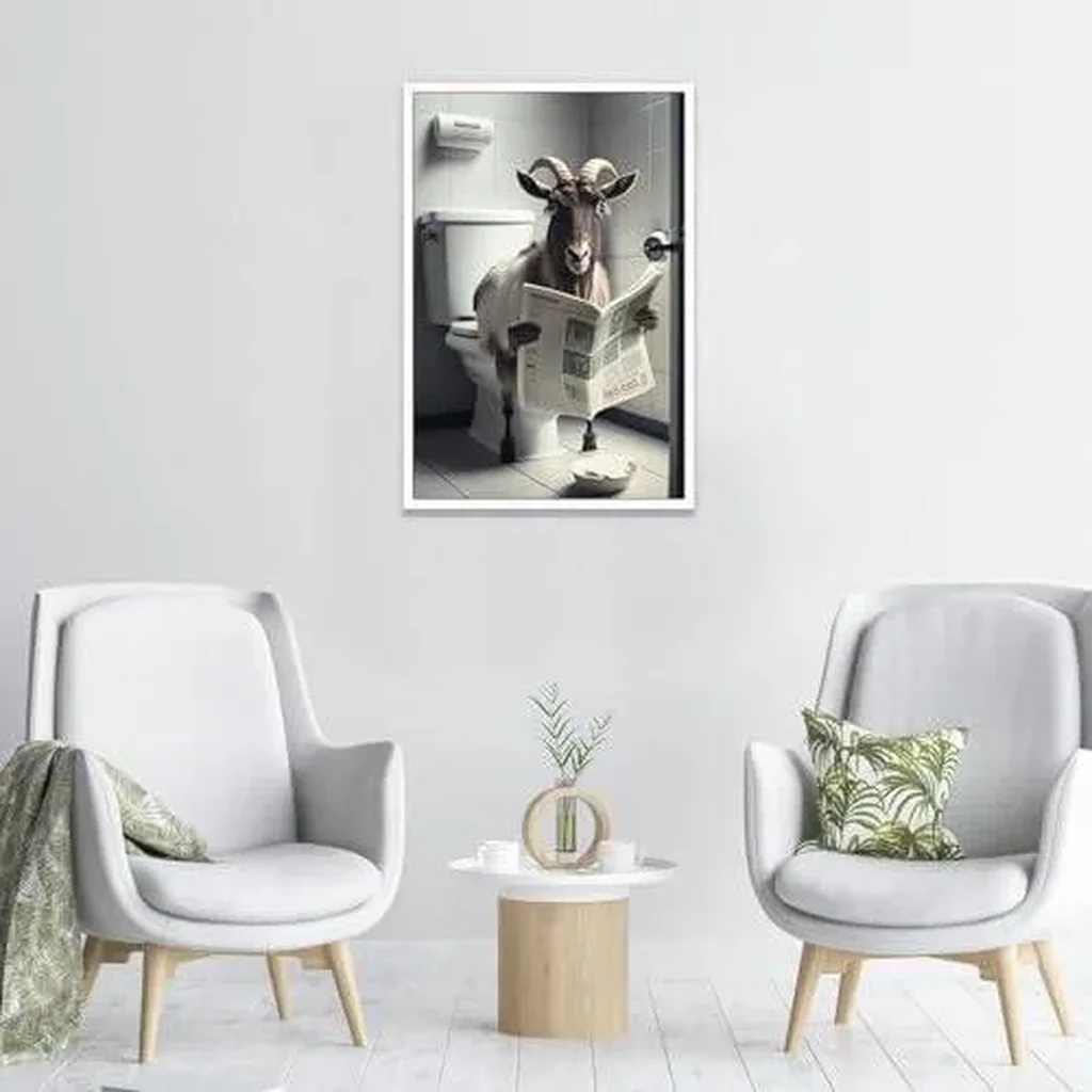 ALAYRA Funny Goat Bathroom Canvas Wall Art Cute Goat In Toilet Posters Black and White Animal Prints Painting Maximalist Mid Century Modern Aesthetic Wall Decor for 12x16in Unframed 01 - Image 3