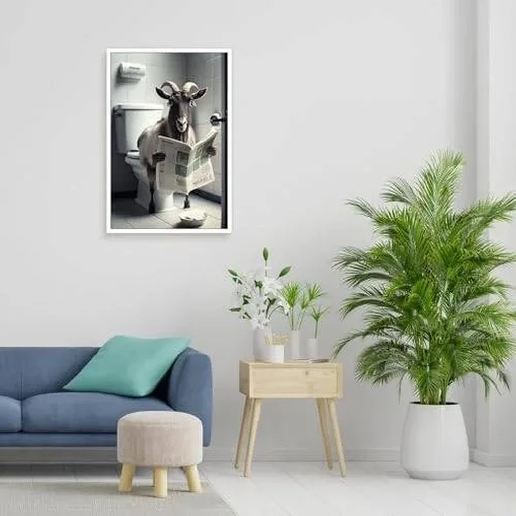 ALAYRA Funny Goat Bathroom Canvas Wall Art Cute Goat In Toilet Posters Black and White Animal Prints Painting Maximalist Mid Century Modern Aesthetic Wall Decor for 12x16in Unframed 01 - Image 4