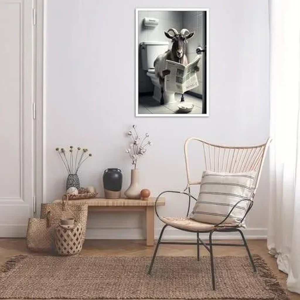 ALAYRA Funny Goat Bathroom Canvas Wall Art Cute Goat In Toilet Posters Black and White Animal Prints Painting Maximalist Mid Century Modern Aesthetic Wall Decor for 12x16in Unframed 01 - Image 5