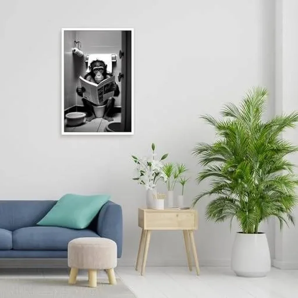 ALAYRA Funny Gorilla Bathroom Canvas Wall Art Cute Monkey In Toilet Posters Black and White Animal Prints Painting Maximalist Mid Century Modern Aesthetic Wall Decor for 12x16in Unframed 01 - Image 5