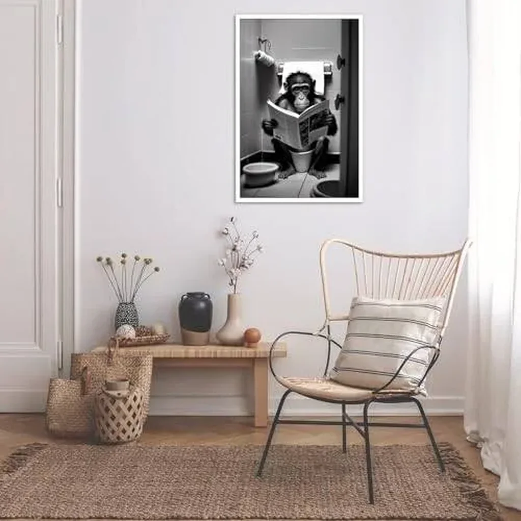 ALAYRA Funny Gorilla Bathroom Canvas Wall Art Cute Monkey In Toilet Posters Black and White Animal Prints Painting Maximalist Mid Century Modern Aesthetic Wall Decor for 16x24in Unframed 01 - Image 7