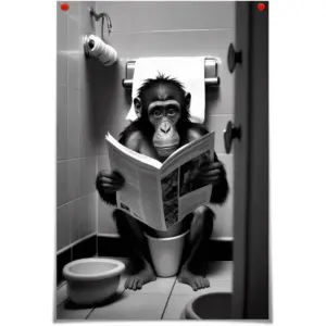 ALAYRA Funny Gorilla Bathroom Canvas Wall Art Monkey Reading Newspapers on Toilet Pictures Poster Prints Black and White animal modern farmhouse wall decor 12x16in Unframed 01