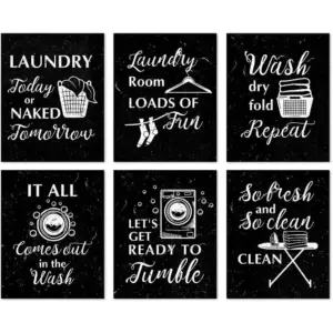 ALAYRA Funny Laundry Rules Sign Canvas Painting, Creative Laundry Saying Art Prints Set of 6(8X10, Unframed), Modern Minimalist Chalkboard Words Wall Art Poster for Laundromat Wash Room Decor 01