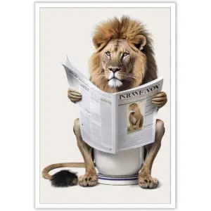 ALAYRA Funny Lion Bathroom Canvas Wall Art Cute Lion In Toilet Posters Black and White Animal Prints Painting Maximalist Mid Century Modern Aesthetic Wall Decor for 16x24in Unframed 01