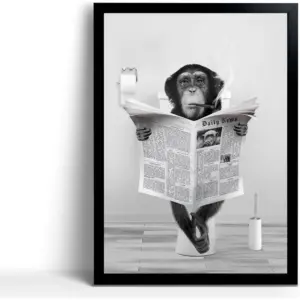 ALAYRA Funny Monkey Framed Wall Art in Bathtub, Black and White Canvas Monkey Wall Art Prints Farmhouse Bathroom Decor, Humor Animals Bathroom Painting Canvas Rustic Style Artwork(8"x10", Framed) 01