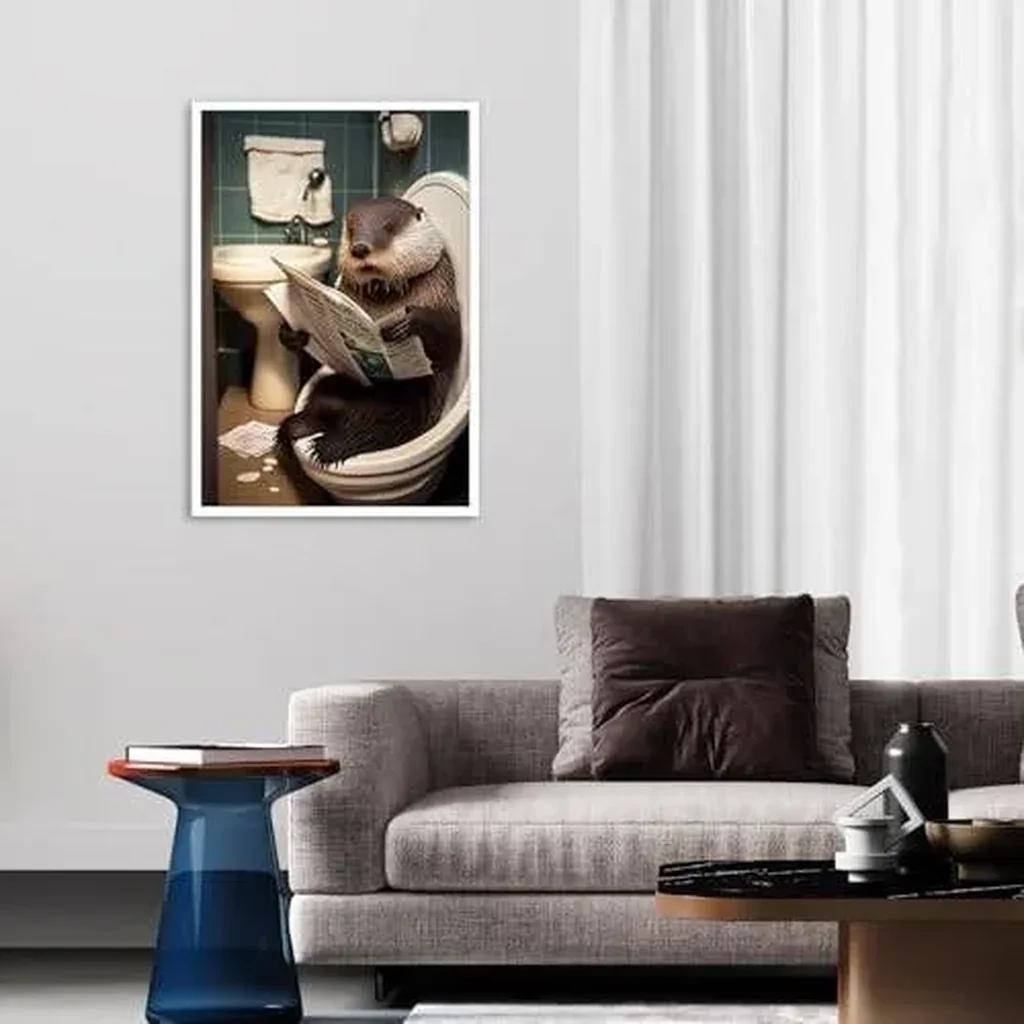 ALAYRA Funny Otter Bathroom Canvas Wall Art Cute Otter In Toilet Posters Black and White Animal Prints Painting Maximalist Mid Century Modern Aesthetic Wall Decor for 12x16in Unframed 01 - Image 2