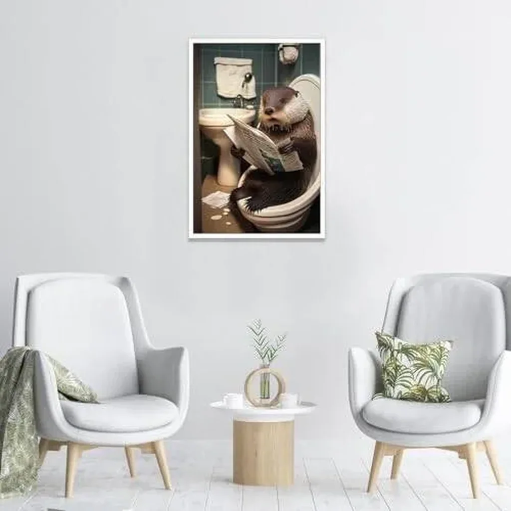 ALAYRA Funny Otter Bathroom Canvas Wall Art Cute Otter In Toilet Posters Black and White Animal Prints Painting Maximalist Mid Century Modern Aesthetic Wall Decor for 12x16in Unframed 01 - Image 3