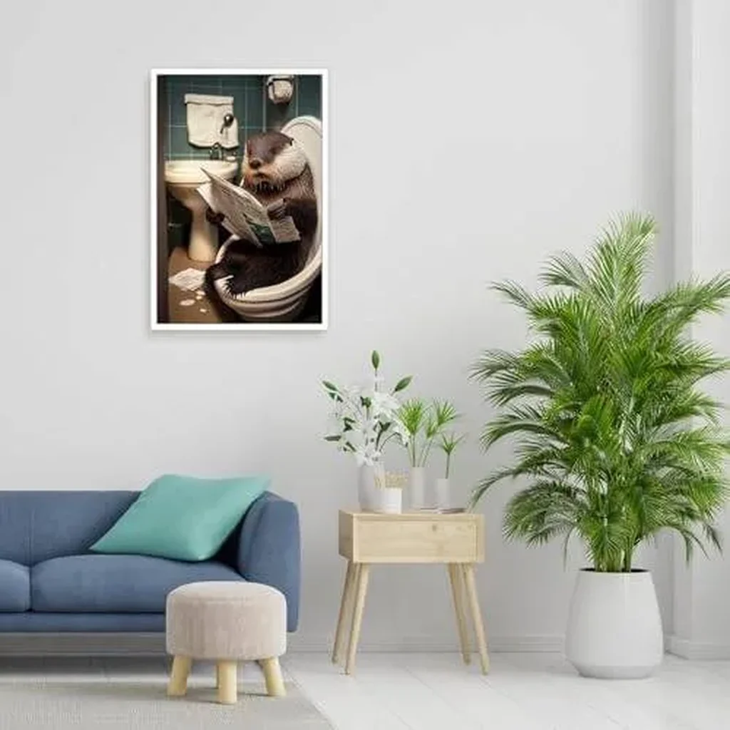 ALAYRA Funny Otter Bathroom Canvas Wall Art Cute Otter In Toilet Posters Black and White Animal Prints Painting Maximalist Mid Century Modern Aesthetic Wall Decor for 12x16in Unframed 01 - Image 4