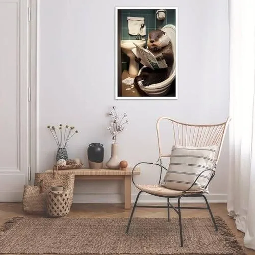 ALAYRA Funny Otter Bathroom Canvas Wall Art Cute Otter In Toilet Posters Black and White Animal Prints Painting Maximalist Mid Century Modern Aesthetic Wall Decor for 12x16in Unframed 01 - Image 5