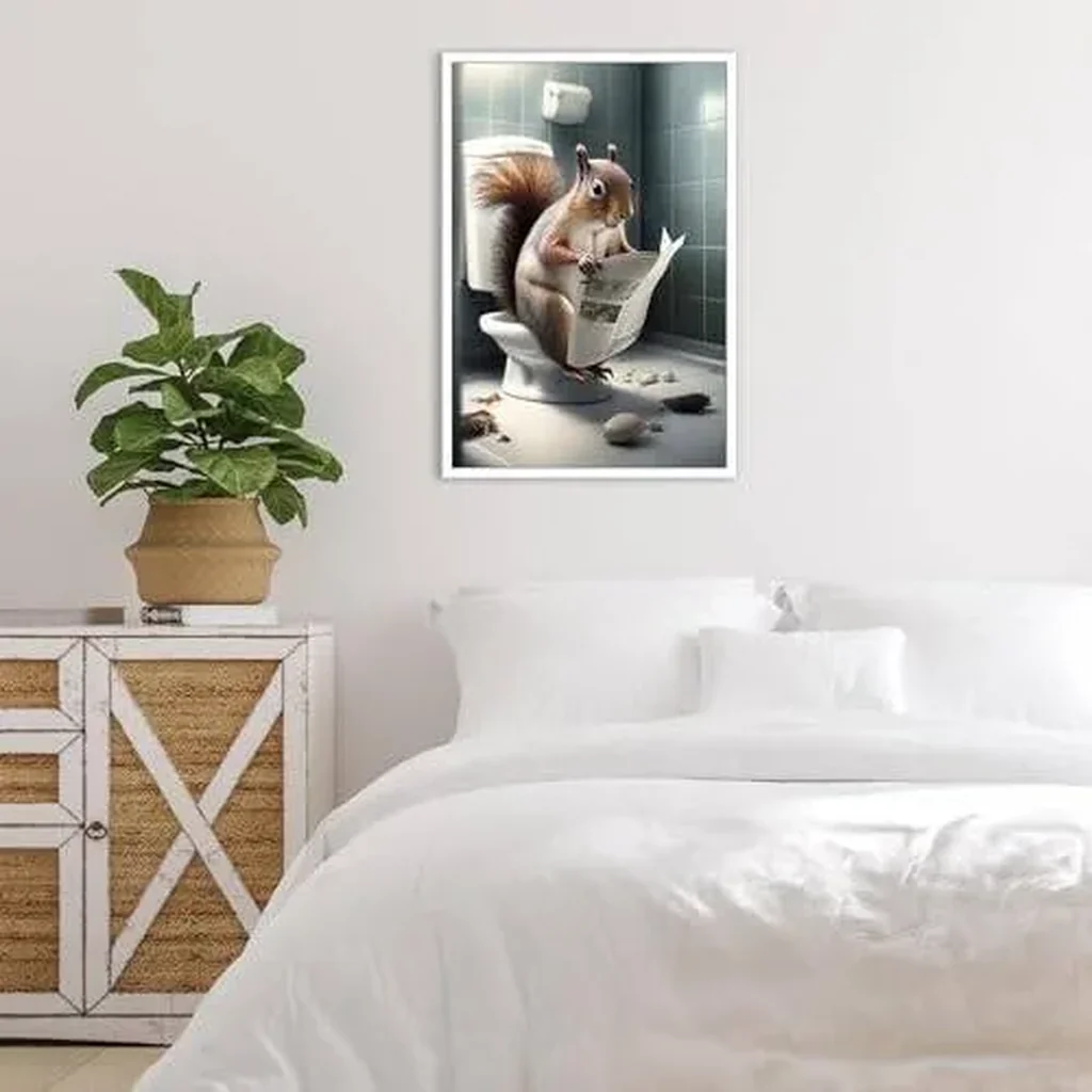 ALAYRA Funny Squirrel Bathroom Canvas Wall Art Cute Squirrel In Toilet Posters Black and White Animal Prints Painting Maximalist Mid Century Modern Aesthetic Wall Decor for 16x24in Unframed 01 - Image 2