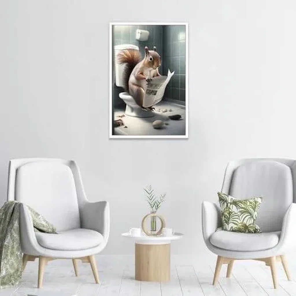 ALAYRA Funny Squirrel Bathroom Canvas Wall Art Cute Squirrel In Toilet Posters Black and White Animal Prints Painting Maximalist Mid Century Modern Aesthetic Wall Decor for 16x24in Unframed 01 - Image 4