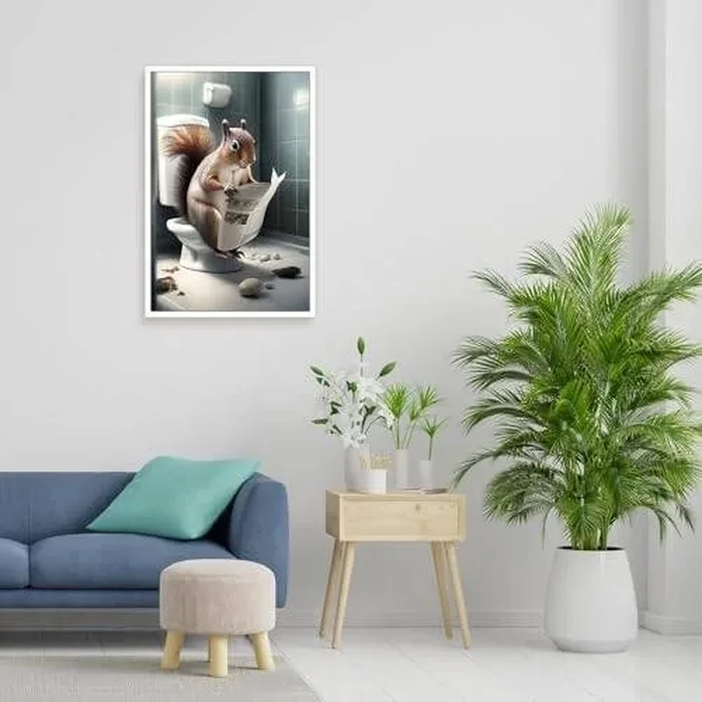 ALAYRA Funny Squirrel Bathroom Canvas Wall Art Cute Squirrel In Toilet Posters Black and White Animal Prints Painting Maximalist Mid Century Modern Aesthetic Wall Decor for 16x24in Unframed 01 - Image 5