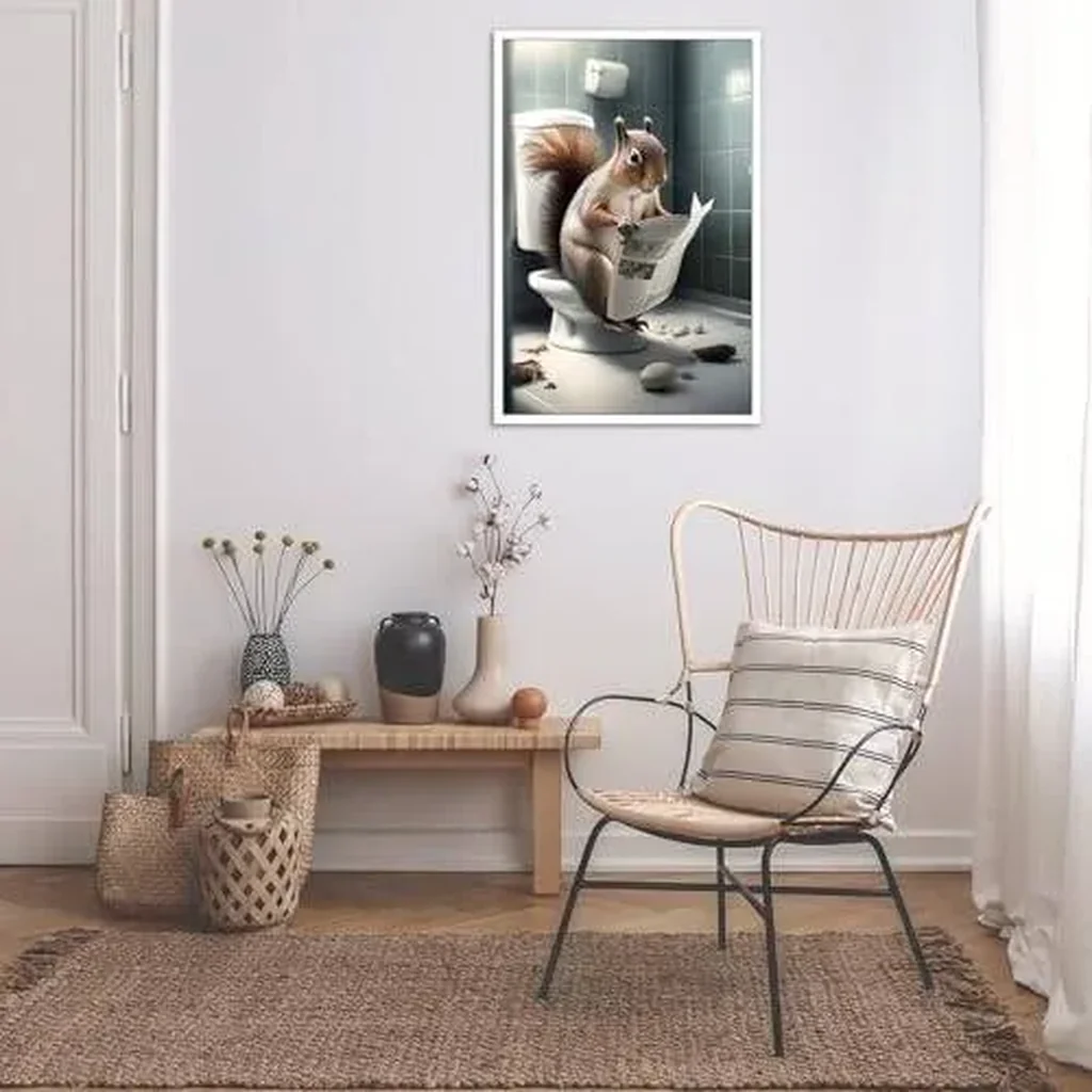 ALAYRA Funny Squirrel Bathroom Canvas Wall Art Cute Squirrel In Toilet Posters Black and White Animal Prints Painting Maximalist Mid Century Modern Aesthetic Wall Decor for 16x24in Unframed 01 - Image 6