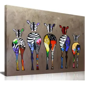 ALAYRA Funny Zebra Butt Bathroom Wall Art Colorful Cute Animals Bedroom Posters Canvas Painting Wall Decor Picture Prints Artwork for Kids Room Nursery Living Room Home Decoration Framed 01