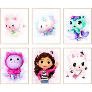 ALAYRA Gabby Dollhouse Wall Art - Gabby Dollhouse Poster, Gabby Dollhouse - Gabby Dollhouse Wall Decor, Gabby Dollhouse Room Decor, Gabby Dollhouse Decorations - Unframed Set of 6 (8x10") 01