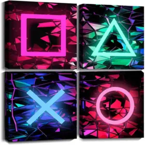 ALAYRA Gamer Symbol Canvas Wall Art Contemporary Gaming Room Wall Decor Prints Video Game Buttons Pictures Artwork for Boys Room Bedroom Video Gamer Room Playroom Decor Ready to Hang 16x16 01