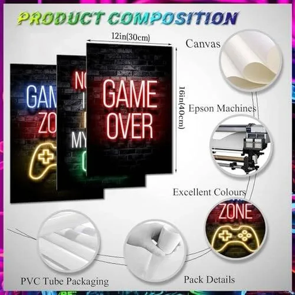 ALAYRA Gaming Posters Canvas Wall Art Decor, Teen Game Room Decor, Gamer Wall Decor - 12"X16" Unframed Set of 3 01 - Image 3