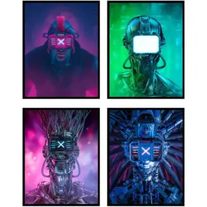 ALAYRA Gaming Posters Futuristic Decor Cyberpunk Poster - Set of 4 Gaming Poster Gaming Wall Art Neon Posters Gamer Wall Art - Gamer Posters For Boys Room Cyberpunk Decor, Gamer Poster - (8x10") Unfra
