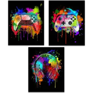 ALAYRA Gaming Posters Set of 3 (8x10), Boys Room Wall Decorations for Bedroom, Gaming Room Accessories, Gamer, Boy, Teen Room Wall Art Decor, Gaming Room Decor - UNFRAMED (Black) 01
