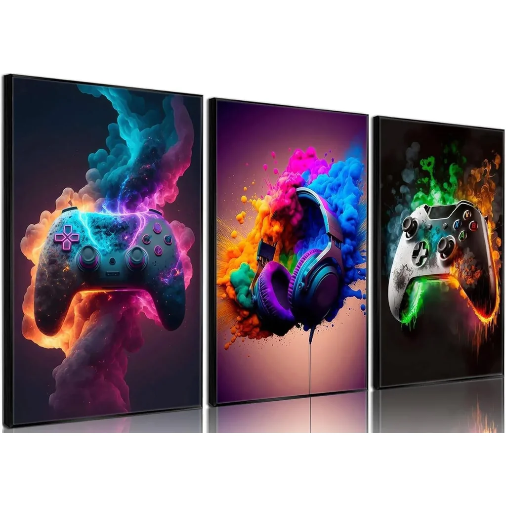 ALAYRA Gaming Room Decor - Wall Art Set of 3, Video Gaming Theme, Unframed 12x16in Canvas Posters for Teen Boys Room 01