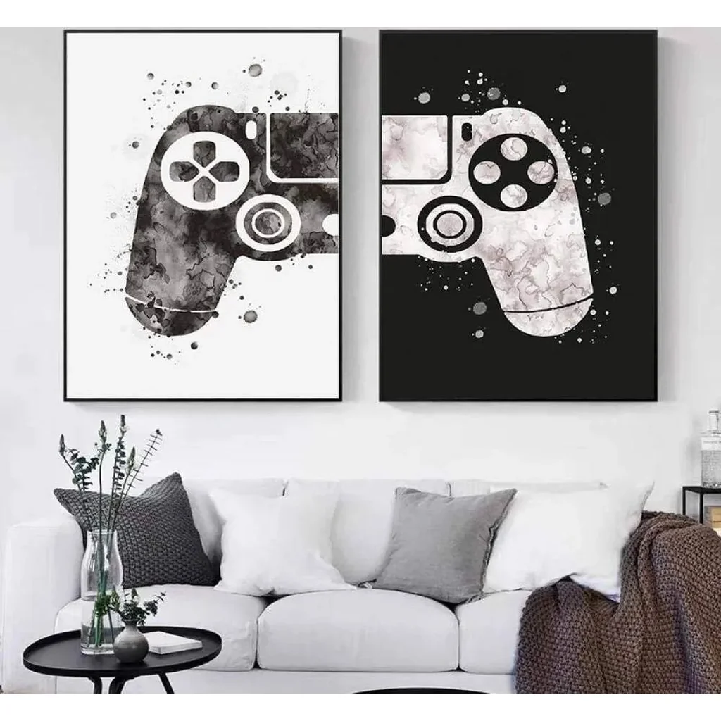 ALAYRA Gaming Room Decor Canvas Painting Video Game Themed Gaming Canvas Wall Art Black and White Video Game Wall Art Posters and Prints Canvas Paintings Pictures for Kids Teen Game Room Decor art Unf