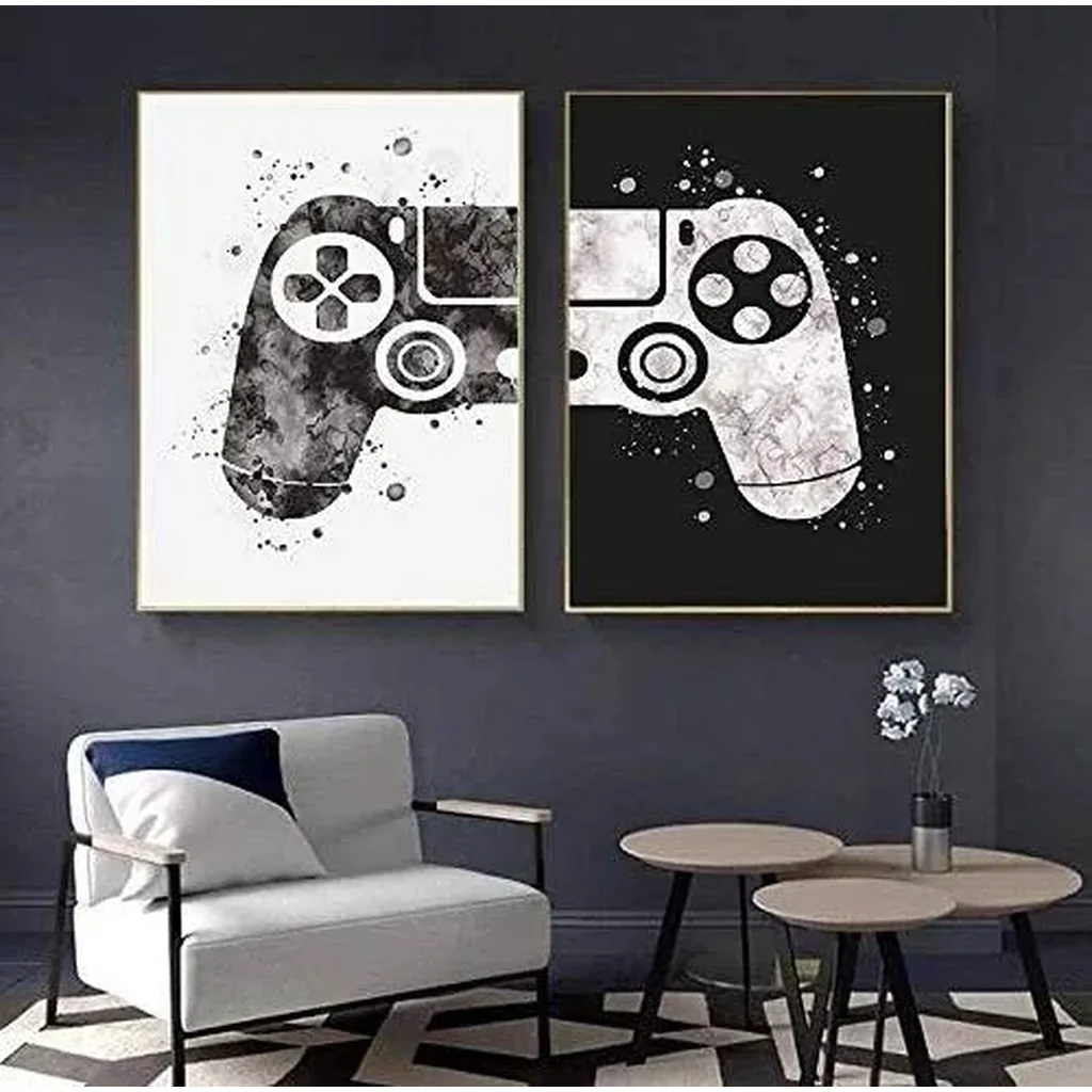ALAYRA Gaming Room Decor Canvas Painting Video Game Themed Gaming Canvas Wall Art Black and White Video Game Wall Art Posters and Prints Canvas Paintings Pictures for Kids Teen Game Room Decor art Unf - Image 2