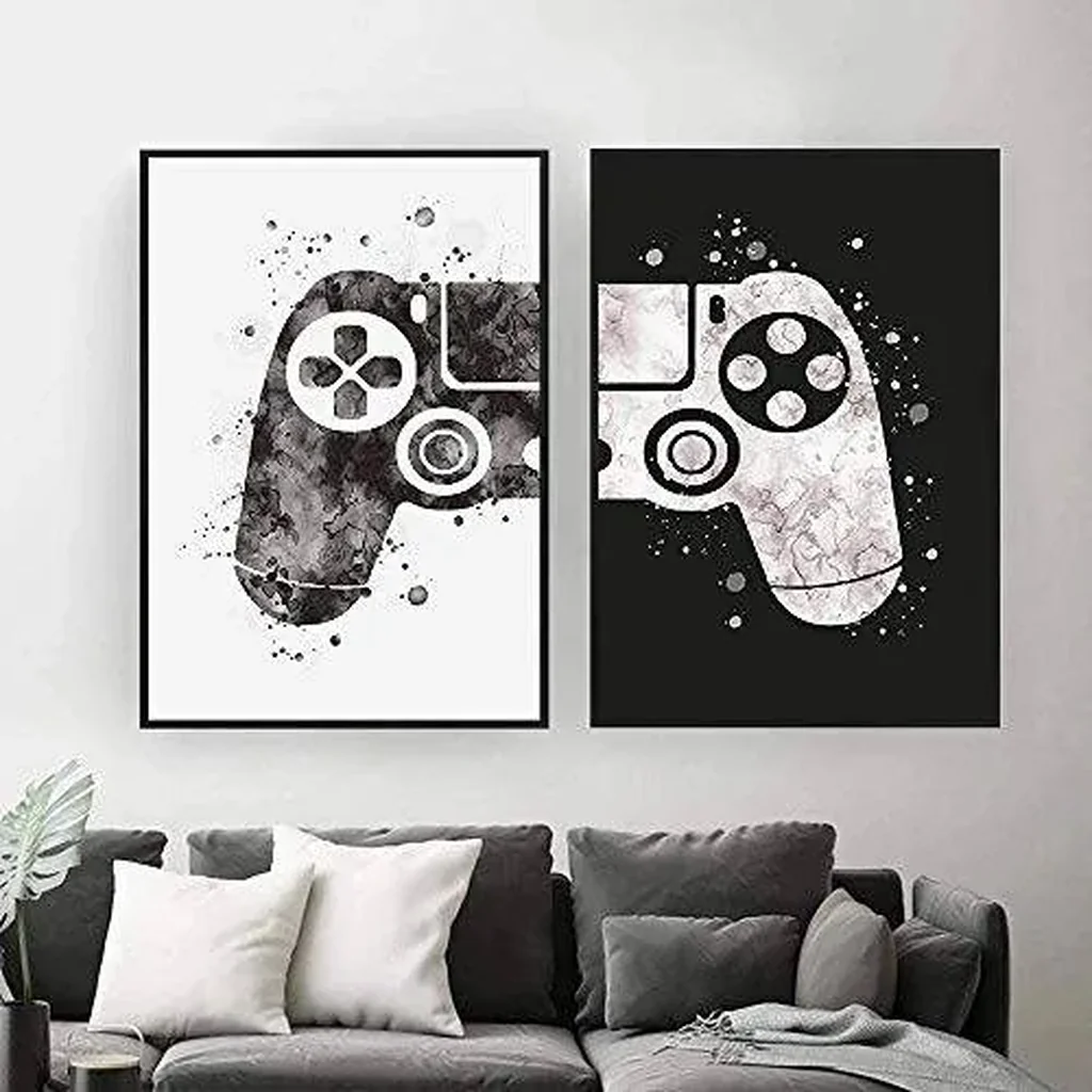 ALAYRA Gaming Room Decor Canvas Painting Video Game Themed Gaming Canvas Wall Art Black and White Video Game Wall Art Posters and Prints Canvas Paintings Pictures for Kids Teen Game Room Decor art Unf - Image 3