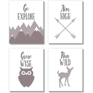 ALAYRA Gender Neutral Nursery Wall Decor Art Prints (UNFRAMED Set of 4) - Farmhouse Rustic Woodland Animals Toddler Baby Girl Baby Boy Kids Playroom Classroom - Go Explore 01