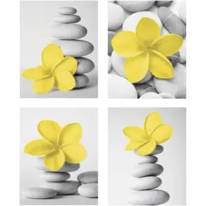 ALAYRA Genius Decor - Zen Art Prints for Bathroom Flower and Pebble Stone Picture Bedroom Spa Art Canvas Prints, Unframed 8"x10" set of 4 (Yellow, 8"x10") 01