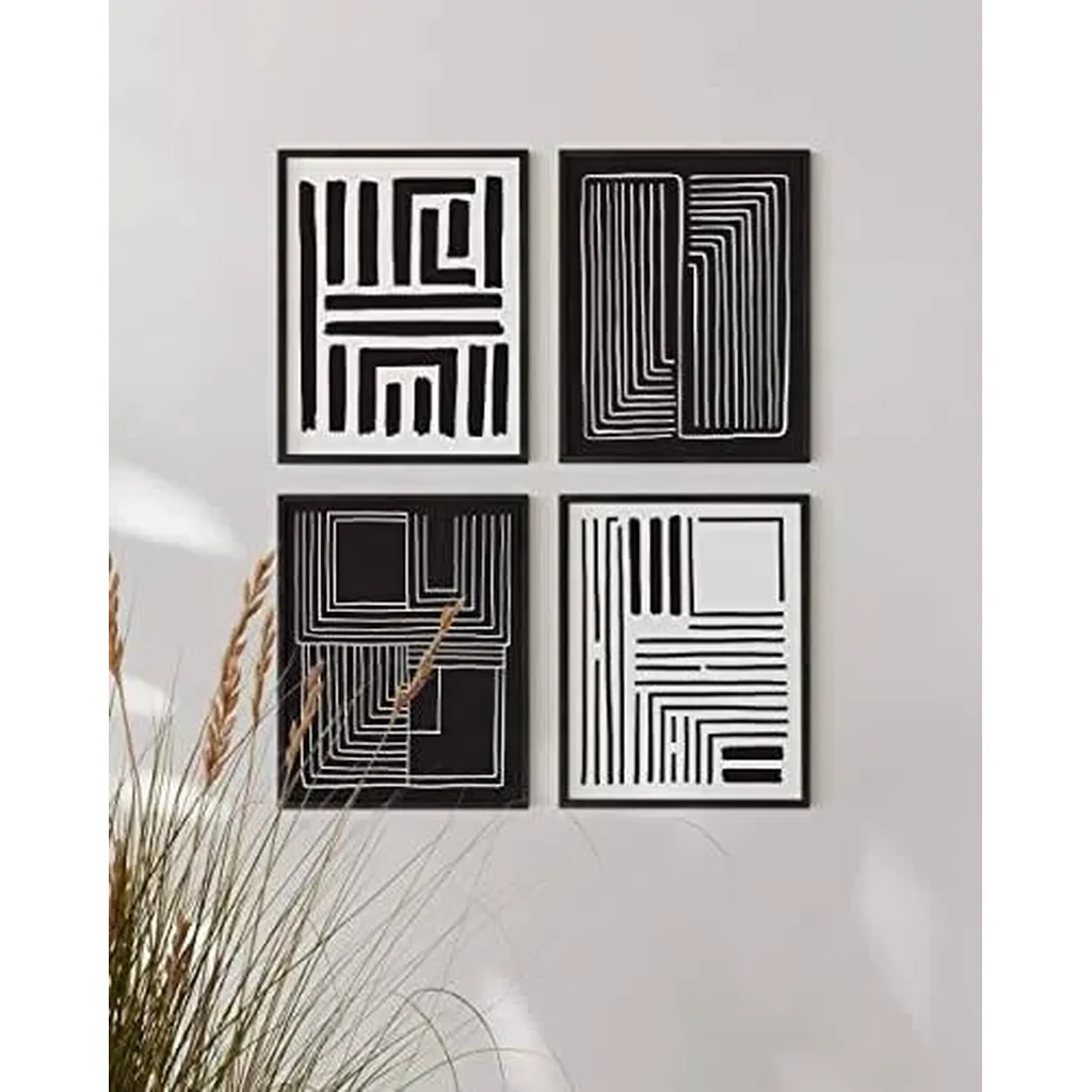 ALAYRA Geometric Wall Art - Set of 4 Black and White Posters For Room Aesthetic, Modern Abstract Wall Art, Minimalist Art Wall Decor, Large Black and White Wall Art, (8x10, Unframed) 01 - Image 4