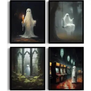 ALAYRA Ghost Poster Halloween Wall Art 8x10 Unframed Halloween Prints - Halloween Pictures Wall Decor, Ghost Wall Art, Halloween Poster, Halloween Art - Spooky Wall Art - Ghost Wall Decor, Ghost Paint