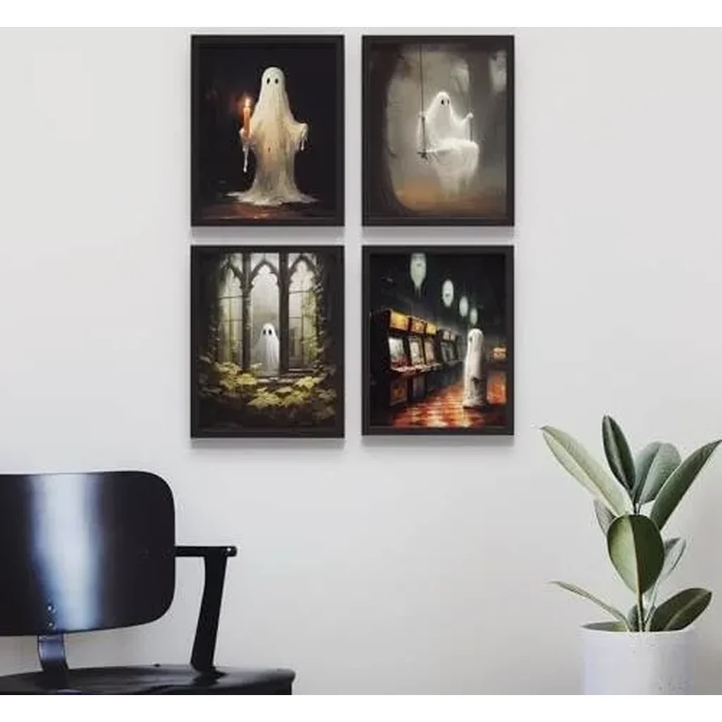ALAYRA Ghost Poster Halloween Wall Art 8x10 Unframed Halloween Prints - Halloween Pictures Wall Decor, Ghost Wall Art, Halloween Poster, Halloween Art - Spooky Wall Art - Ghost Wall Decor, Ghost Paint - Image 5