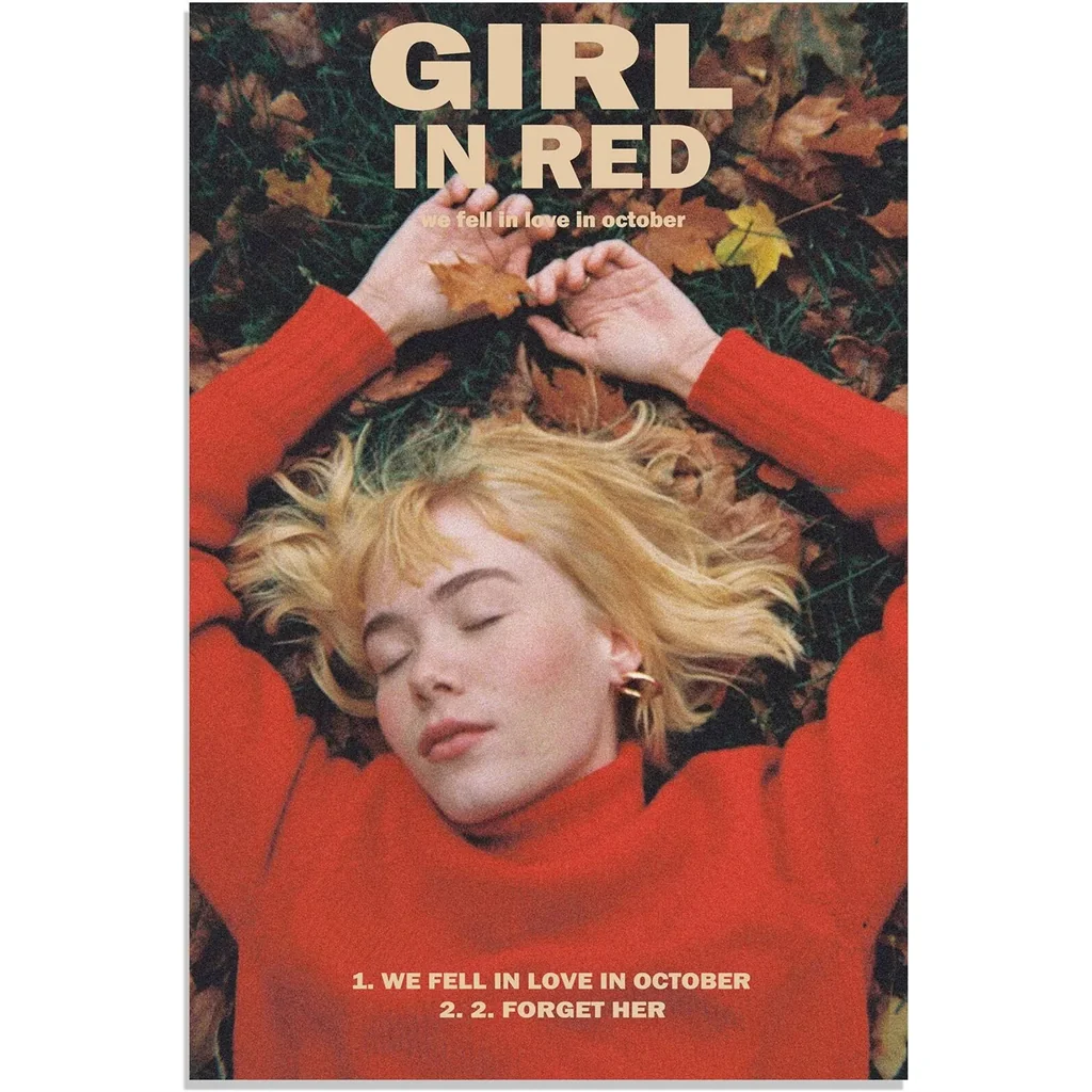 ALAYRA Girl in Red Poster We Fell in Love in October Music Poster Wall Art Canvas for Office Decor Unframed 16" x 24" 01