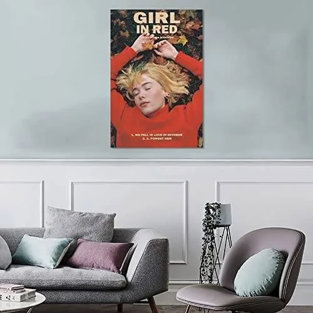 ALAYRA Girl in Red Poster We Fell in Love in October Music Poster Wall Art Canvas for Office Decor Unframed 16" x 24" 01 - Image 3