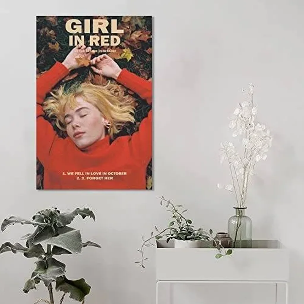 ALAYRA Girl in Red Poster We Fell in Love in October Music Poster Wall Art Canvas for Office Decor Unframed 16" x 24" 01 - Image 5