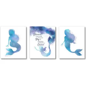 ALAYRA Girl Room Wall Decor Art Prints (UNFRAMED 8 x 10) Boho Nursery Wall Decor, Inspirational Wall Art, Motivational Quotes Posters, Kids Tween Teen Bedroom (Mermaid Trio) 01
