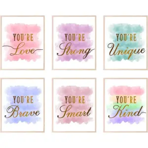 ALAYRA Girls Room Decor Posters, Kids Rooms Wall Art, Girls Room Wall Decor, Posters for Teen Girl, Girl's Wall Decor Prints for Bedroom, Nursery Rooms, Playroom (Set of 6, 8X10 Inch, Unframed) 01