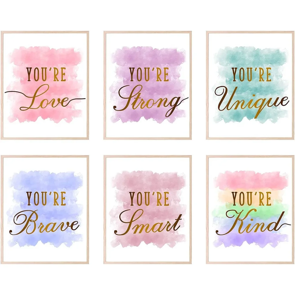 ALAYRA Girls Room Decor Posters, Kids Rooms Wall Art, Girls Room Wall Decor, Posters for Teen Girl, Girl's Wall Decor Prints for Bedroom, Nursery Rooms, Playroom (Set of 6, 8X10 Inch, Unframed) 01
