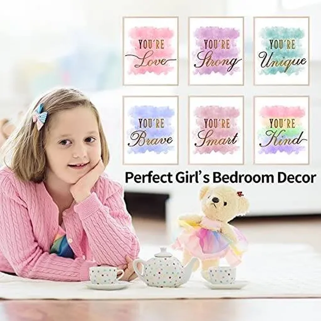 ALAYRA Girls Room Decor Posters, Kids Rooms Wall Art, Girls Room Wall Decor, Posters for Teen Girl, Girl's Wall Decor Prints for Bedroom, Nursery Rooms, Playroom (Set of 6, 8X10 Inch, Unframed) 01 - Image 5