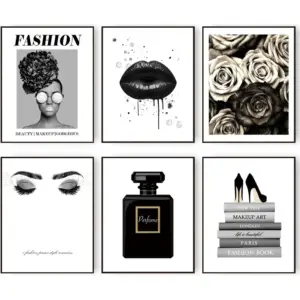 ALAYRA Glam Black Gray Fashion Wall Decor Girls Room Decor Wall Art Pints Silver Perfume Book High Heels Flowers Posters Prints Bedroom Office Decor (11"x14" UNFRAMED) 01