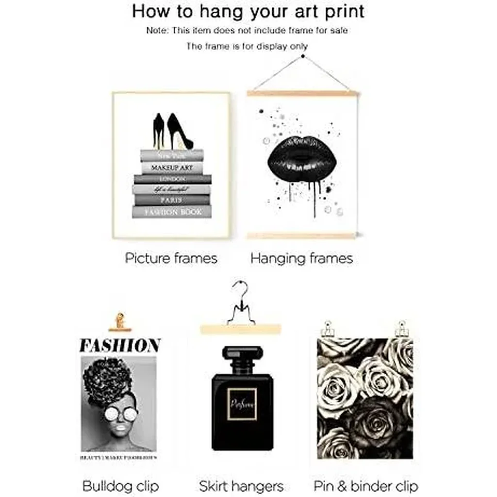 ALAYRA Glam Black Gray Fashion Wall Decor Girls Room Decor Wall Art Pints Silver Perfume Book High Heels Flowers Posters Prints Bedroom Office Decor (11"x14" UNFRAMED) 01 - Image 3