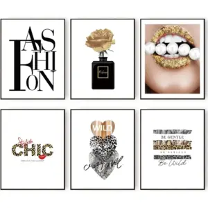 ALAYRA Glam Gold Fashion Wall Decor Girls Room Decor Wall Art Prints Black and Gold BE WILD/BE PATIENT/BE GENTLE/FASHION CHIC Art Posters Bedroom Gallery Wall Decor (11"x14" UNFRAMED) 01
