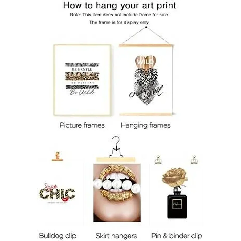 ALAYRA Glam Gold Fashion Wall Decor Girls Room Decor Wall Art Prints Black and Gold BE WILD/BE PATIENT/BE GENTLE/FASHION CHIC Art Posters Bedroom Gallery Wall Decor (8"x10" UNFRAMED) 01 - Image 4
